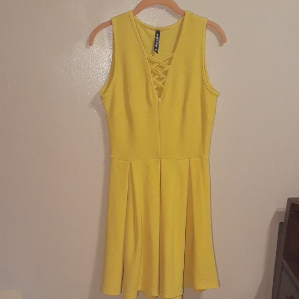 White Mark Bright Yellow Lace-Up Mini Dress
